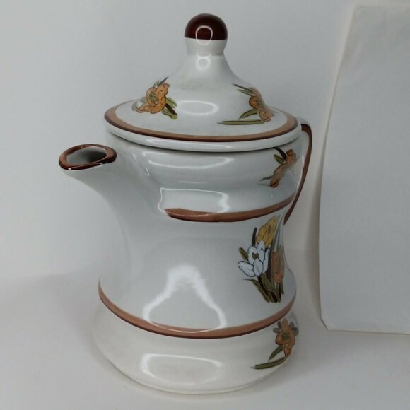 VINTAGE 2PC CALIFORNIA POTTERY USA Crocus  COFFEE TEA POT 8.5" - Picture 6 of 8